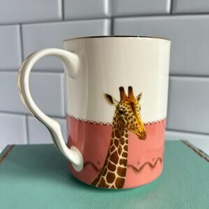 Yvonne Ellen White & Salmon Colored Porcelain Cup Features Giraffe Gold Accents
